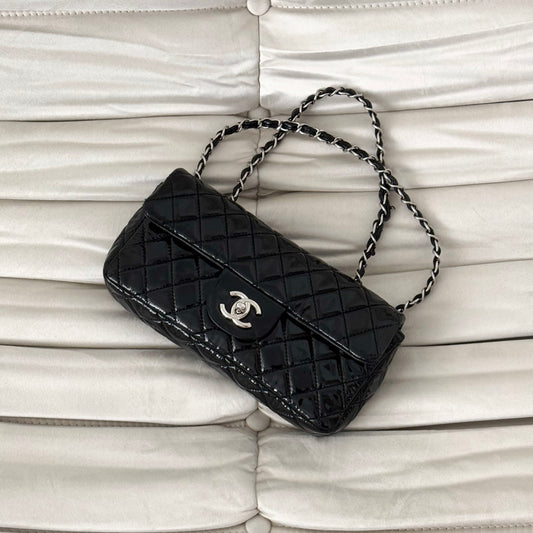 Chanel Patent Double Strap Baguette Flap Shoulder Bag